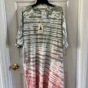 NWT Easel Los Angeles Green Coral Tye Dye Tshirt Dress M